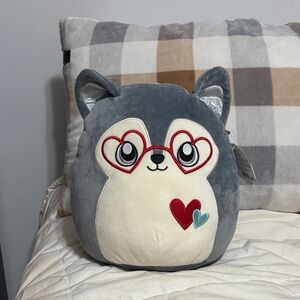 12” Valentine’s Day Ryan the husky/ W anime eyes & glasses + heart embroidery